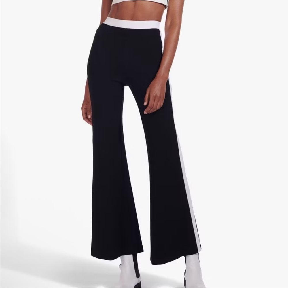 STAUD Black Track Flare Joggers with White Side Stripe